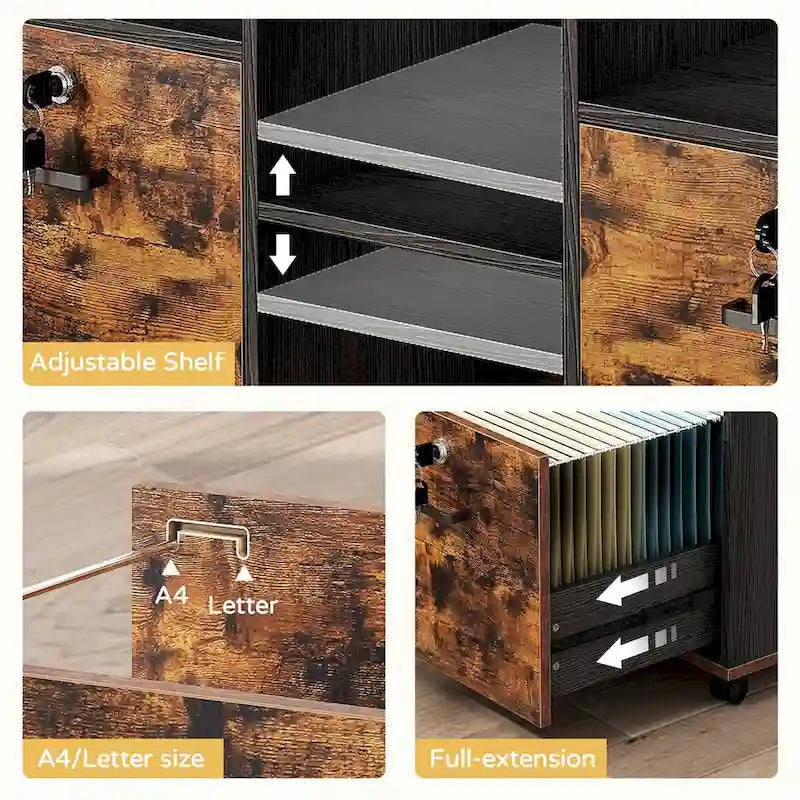 Classeur mobile à 3 tiroirs marron/noir avec serrure – Utilisateur unique