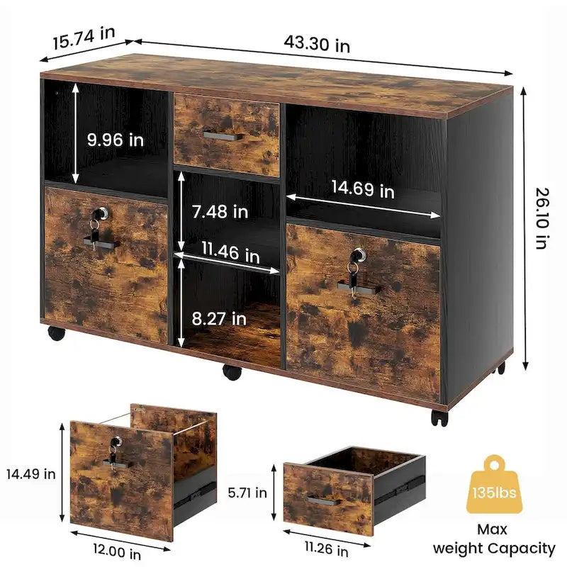 Classeur mobile à 3 tiroirs marron/noir avec serrure – Utilisateur unique