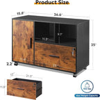 Meuble de classement latéral en bois à 1 tiroir, marron rustique / blanc / noir
