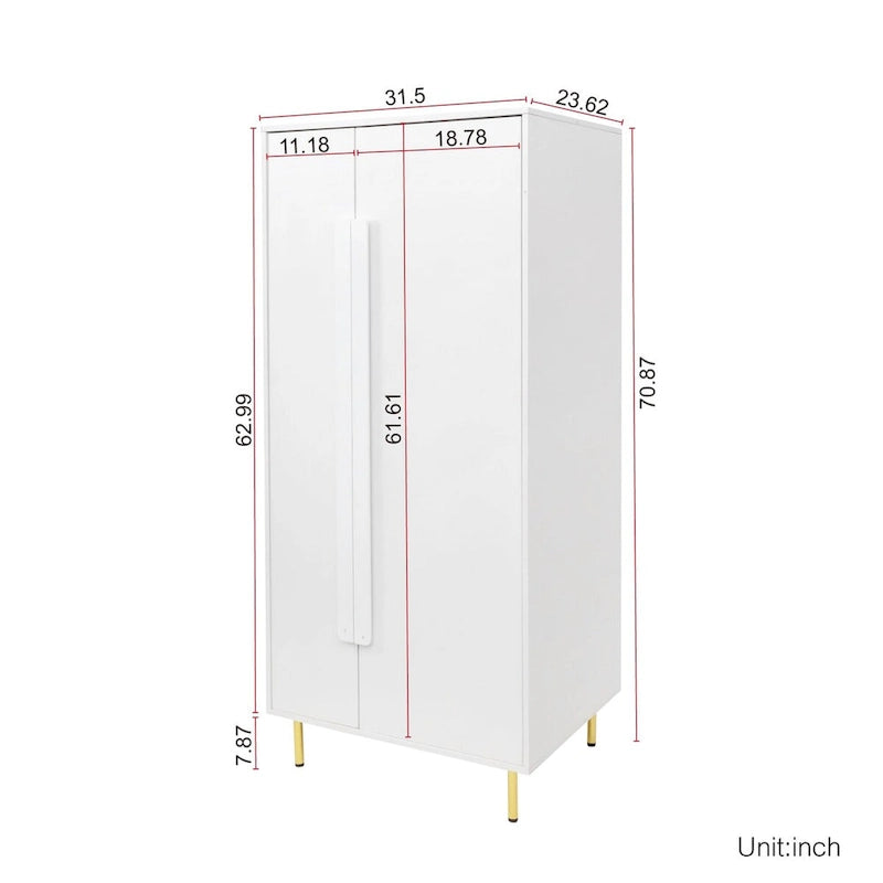 Buffet de salle à manger blanc à 2 portes avec pieds dorés