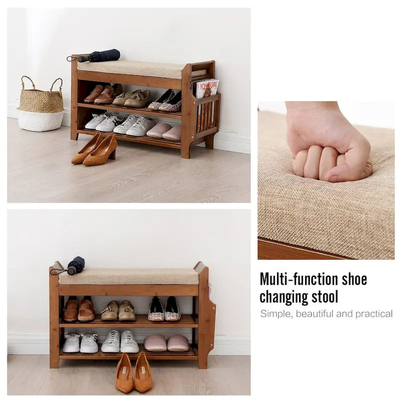 Banc range-chaussures en bambou marron, 2 niveaux, 6 paires, 100,5x29,5x49,8 cm