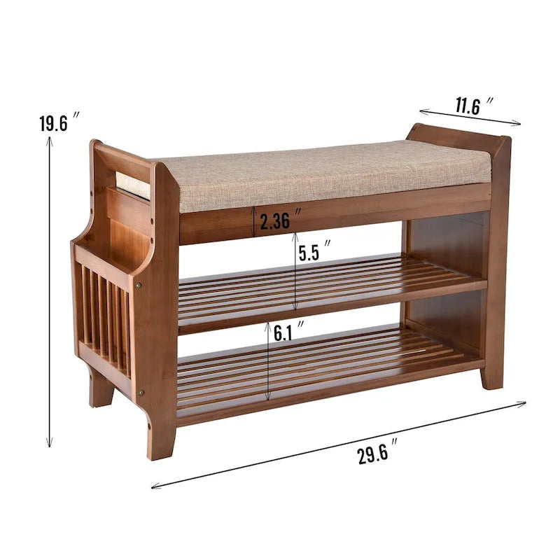Banc range-chaussures en bambou marron, 2 niveaux, 6 paires, 100,5x29,5x49,8 cm