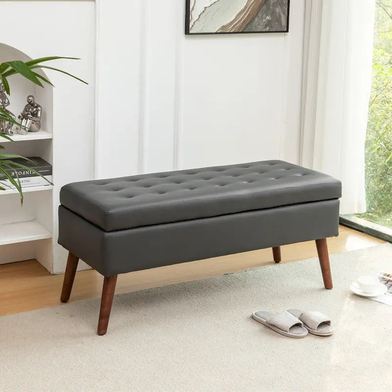 Banc de rangement en similicuir gris/marron, 1 place