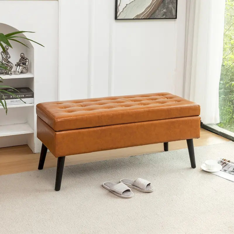 Banc de rangement en similicuir gris/marron, 1 place
