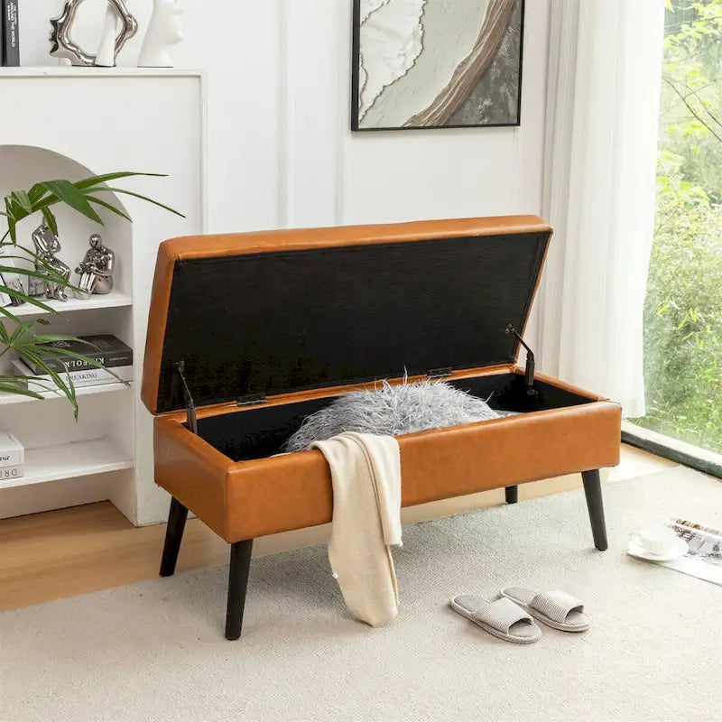 Banc de rangement en similicuir gris/marron, 1 place
