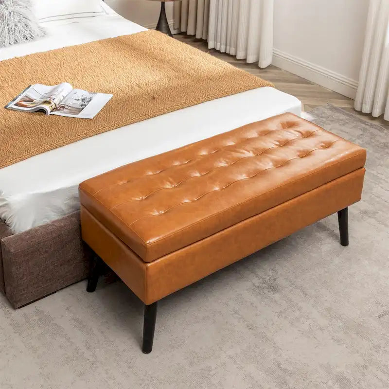 Banc de rangement en similicuir gris/marron, 1 place