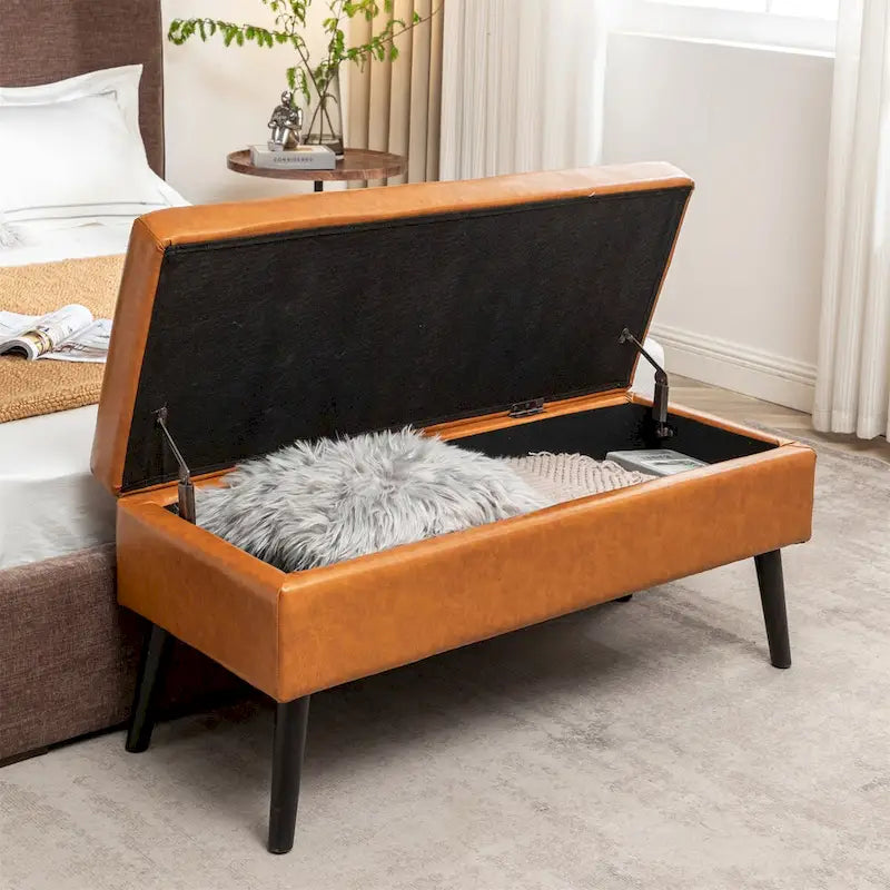 Banc de rangement en similicuir gris/marron, 1 place