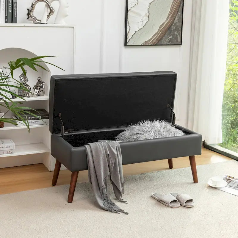 Banc de rangement en similicuir gris/marron, 1 place
