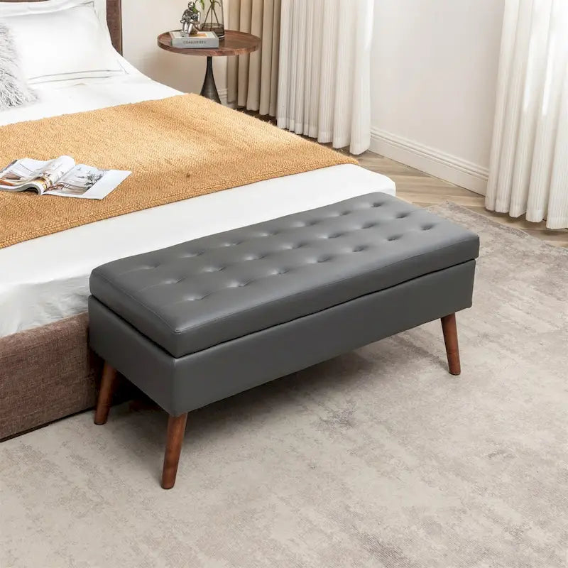 Banc de rangement en similicuir gris/marron, 1 place
