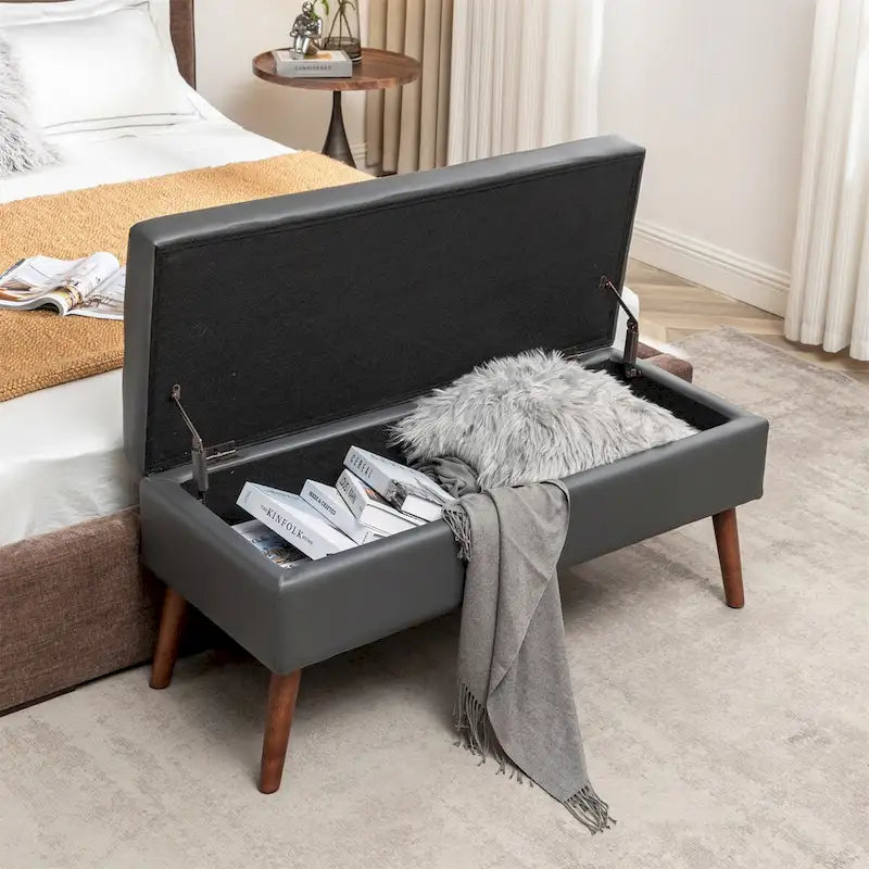 Banc de rangement en similicuir gris/marron, 1 place