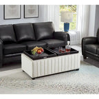 Banc ottoman de rangement carré en velours beige avec plateau, simple