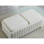 Banc ottoman de rangement carré en velours beige avec plateau, simple