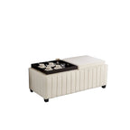 Banc ottoman de rangement carré en velours beige avec plateau, simple