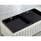 Banc ottoman de rangement carré en velours beige avec plateau, simple
