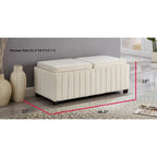 Banc ottoman de rangement carré en velours beige avec plateau, simple