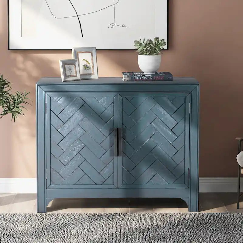 Armoire de rangement vintage bleu antique avec étagères réglables