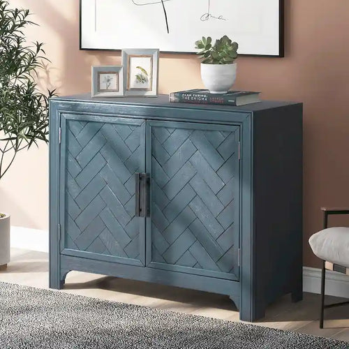 Armoire de rangement vintage bleu antique avec étagères réglables