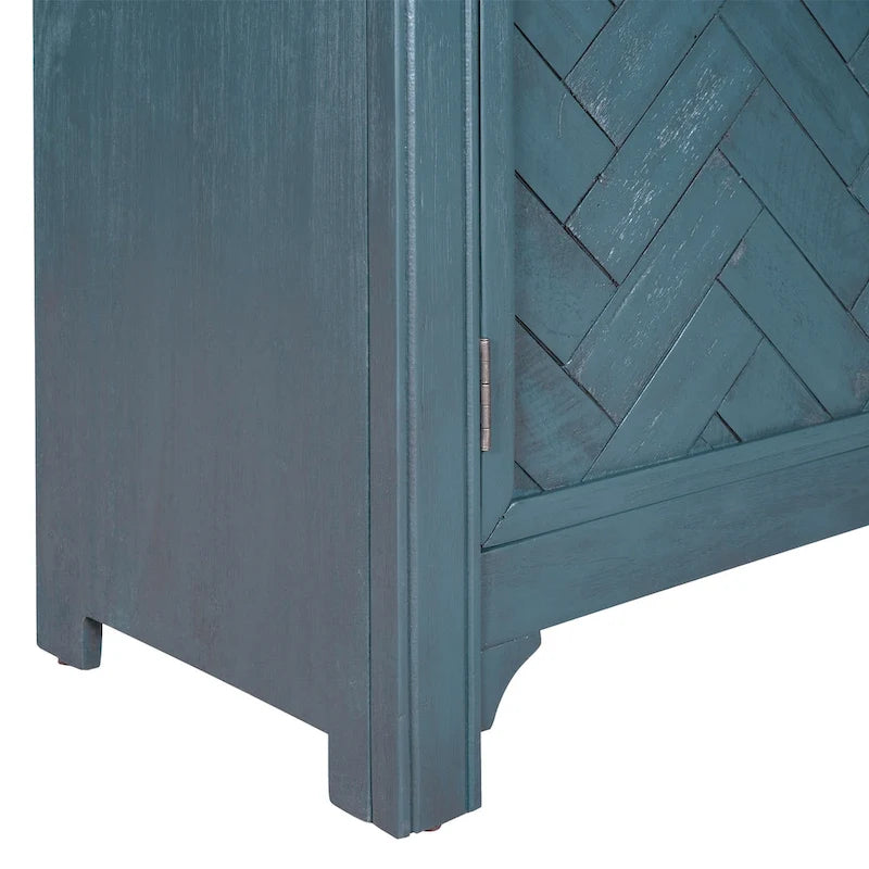 Armoire de rangement vintage bleu antique avec étagères réglables