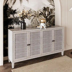 Bahut à persiennes à 4 portes blanchi, style minimaliste, pour foyer de 1 à 2 personnes