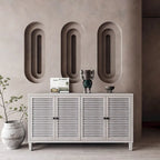 Bahut à persiennes à 4 portes blanchi, style minimaliste, pour foyer de 1 à 2 personnes