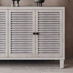 Bahut à persiennes à 4 portes blanchi, style minimaliste, pour foyer de 1 à 2 personnes