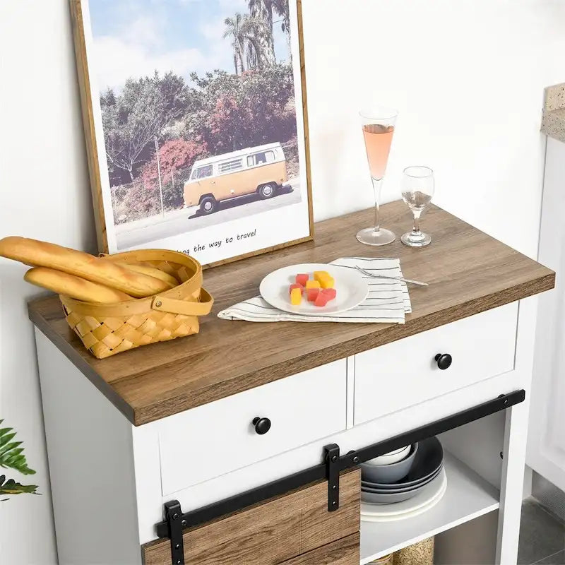 Meuble de rangement blanc à porte coulissante de style grange, simple