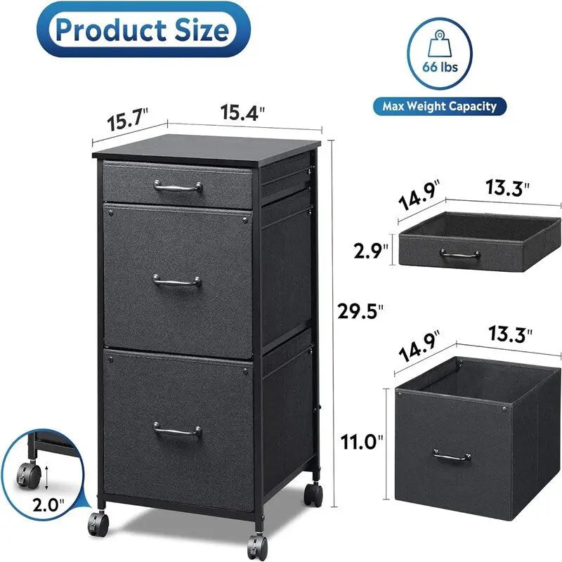 Commode classeur mobile pour chambre à coucher avec 3 tiroirs - 15,7 P x 15,4 L x 29,5 H