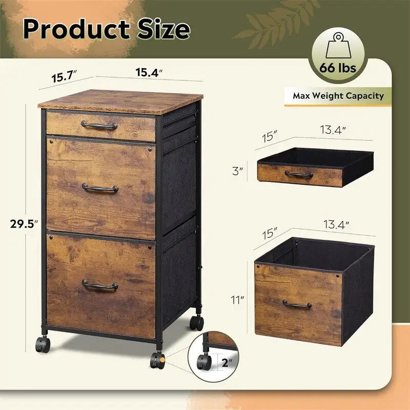 Commode classeur mobile pour chambre à coucher avec 3 tiroirs - 15,7 P x 15,4 L x 29,5 H