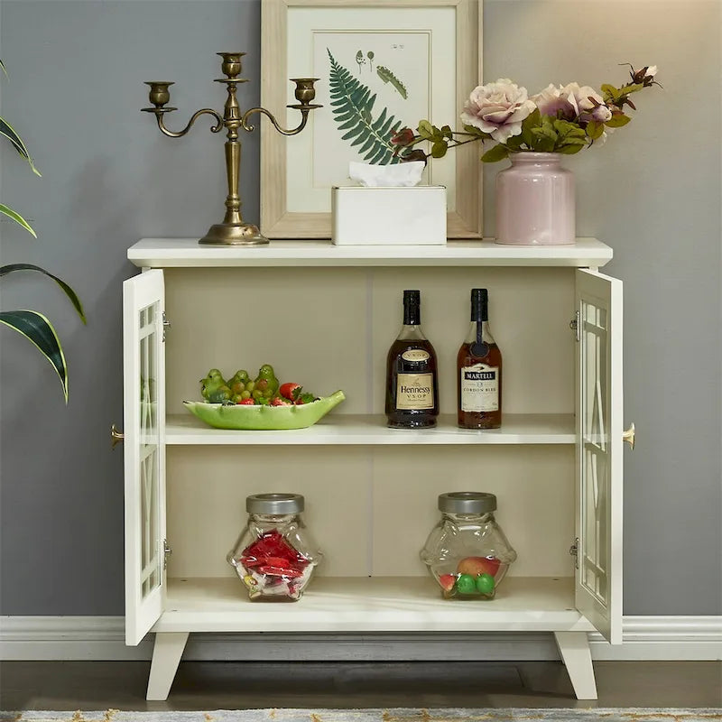 Buffet blanc antique avec portes vitrées, pour salon/salle à manger