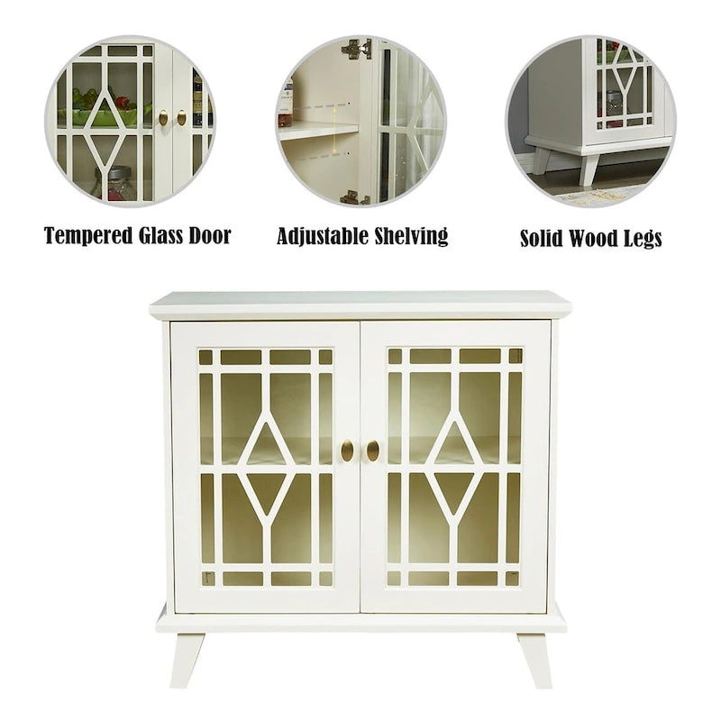 Buffet blanc antique avec portes vitrées, pour salon/salle à manger
