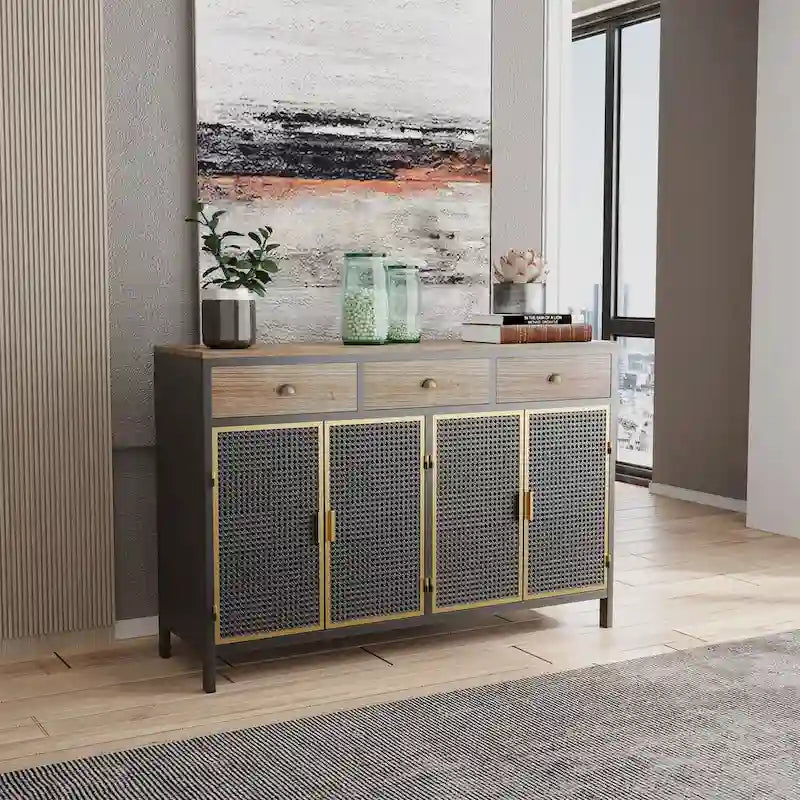 Bahut gris foncé moderne, 4 portes et 3 tiroirs