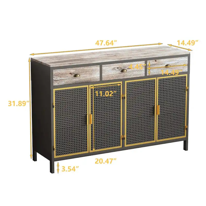 Bahut gris foncé moderne, 4 portes et 3 tiroirs
