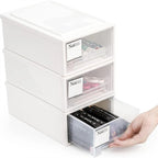 Lot de 3 organiseurs de tiroir en plastique blanc empilables – 5,7 litres chacun
