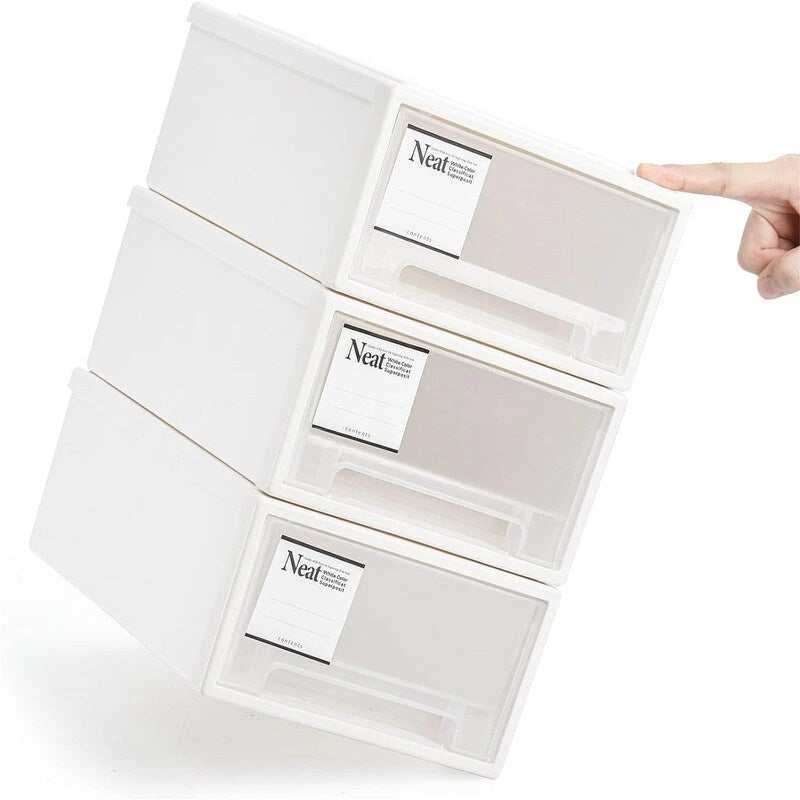 Lot de 3 organiseurs de tiroir en plastique blanc empilables – 5,7 litres chacun