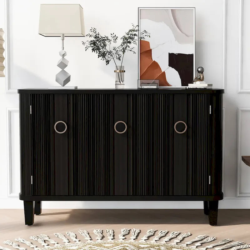 Simple and Atmospheric Solid Wood Veneer Fraxinus Mandschuric Cabinet with Three fir Doors,Adjustable
