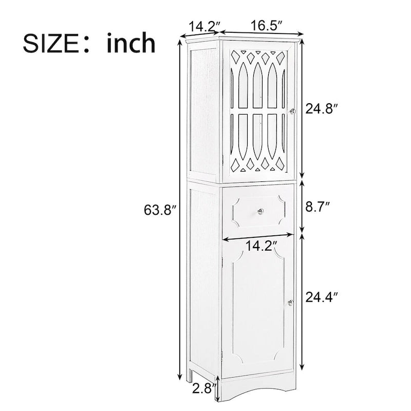 Meuble de rangement de salle de bain autoportant haut noir avec tiroir et porte en acrylique