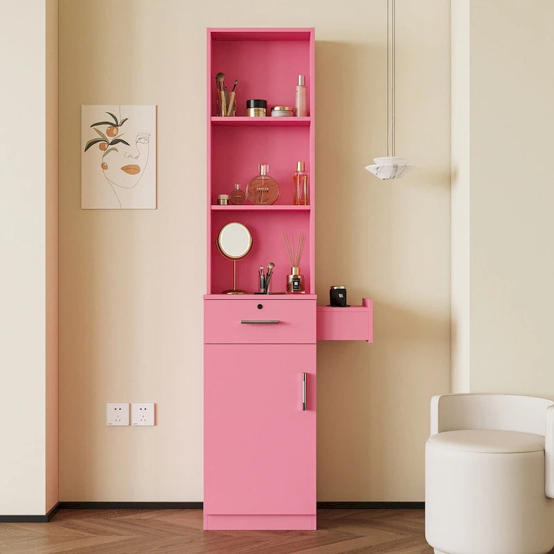 Armoire de rangement sur pied blanche/rose – Utilisation individuelle