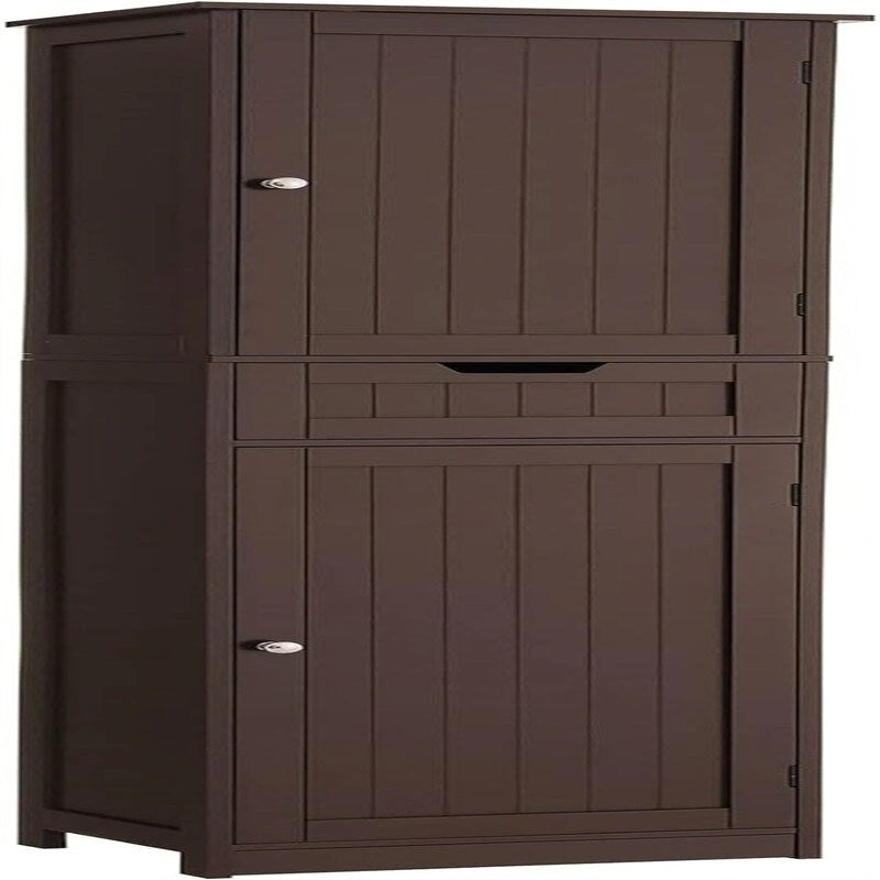 Armoire de rangement 2 portes marron/noir/blanc, montage 1 personne