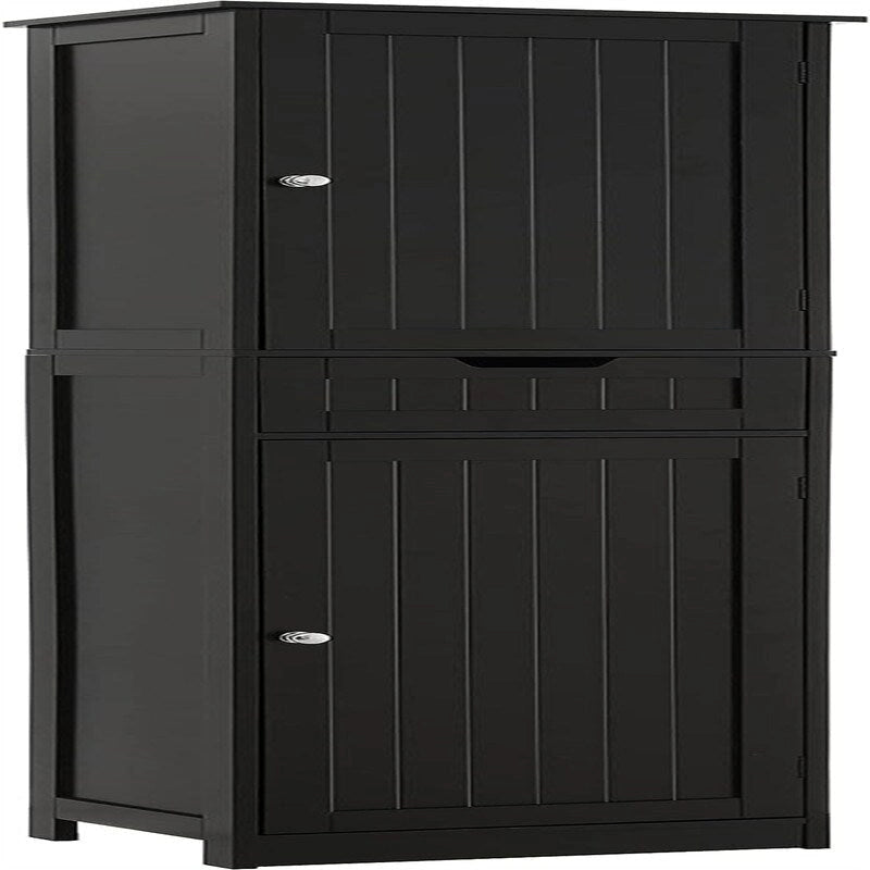 Armoire de rangement 2 portes marron/noir/blanc, montage 1 personne