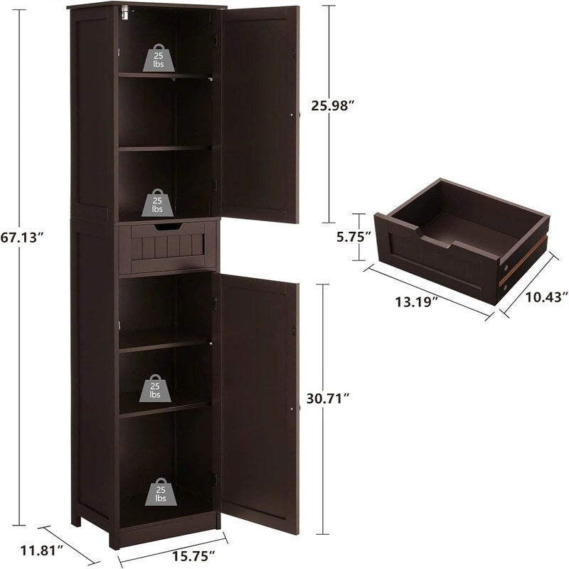Armoire de rangement 2 portes marron/noir/blanc, montage 1 personne