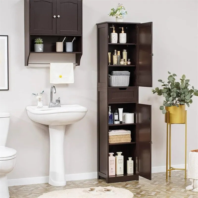 Armoire de rangement 2 portes marron/noir/blanc, montage 1 personne