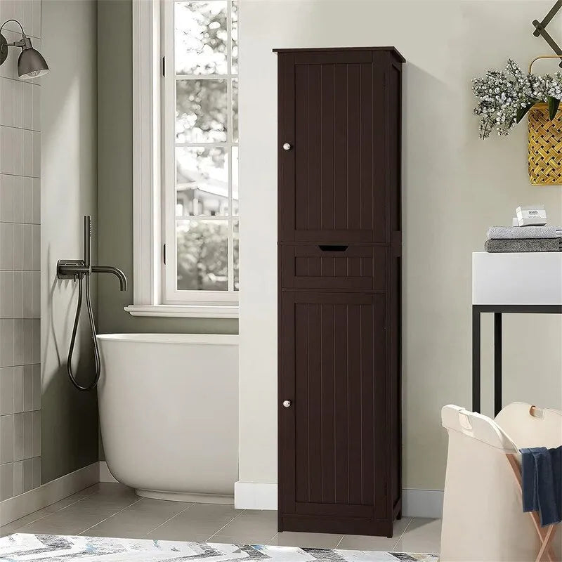 Armoire de rangement 2 portes marron/noir/blanc, montage 1 personne