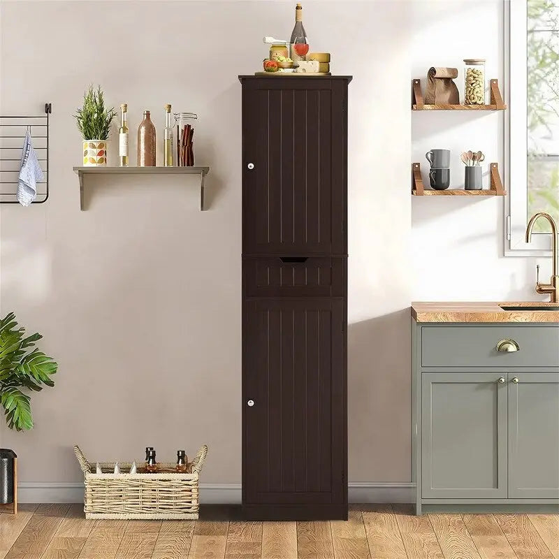 Armoire de rangement 2 portes marron/noir/blanc, montage 1 personne