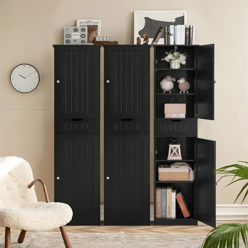 Armoire de rangement 2 portes marron/noir/blanc, montage 1 personne