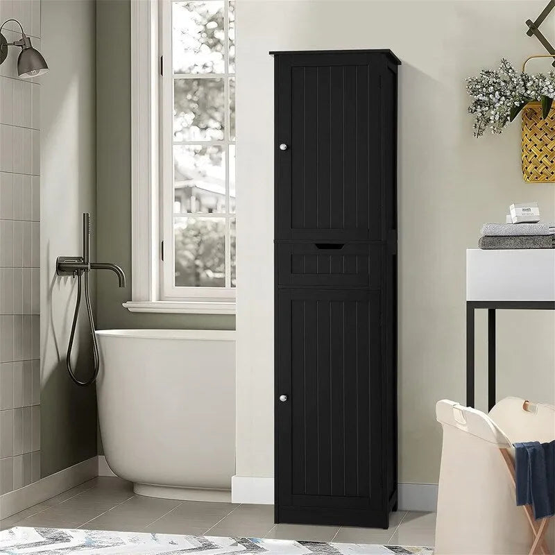 Armoire de rangement 2 portes marron/noir/blanc, montage 1 personne