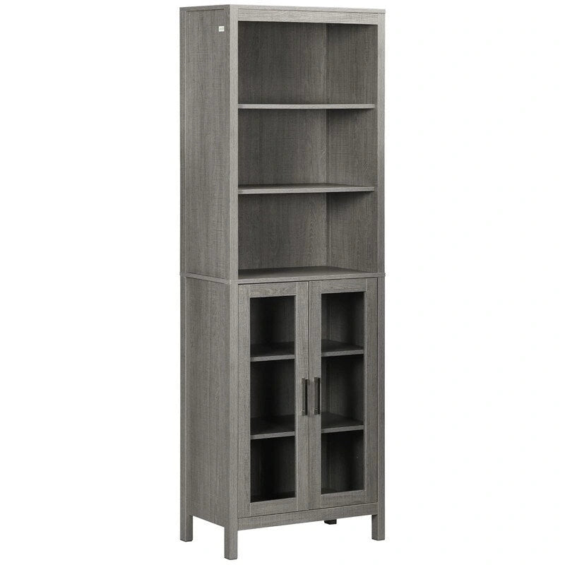 Meuble de rangement haut et étroit pour salle de bain, gris/blanc