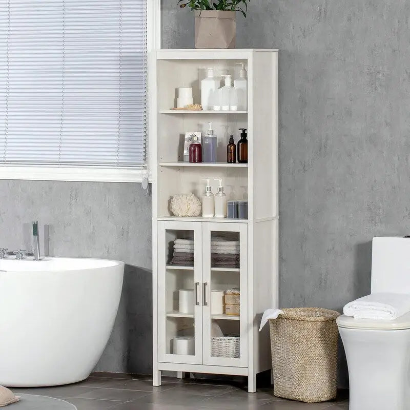Meuble de rangement haut et étroit pour salle de bain, gris/blanc