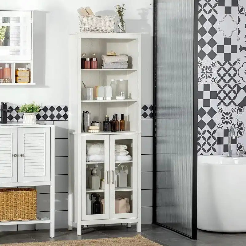 Meuble de rangement haut et étroit pour salle de bain, gris/blanc