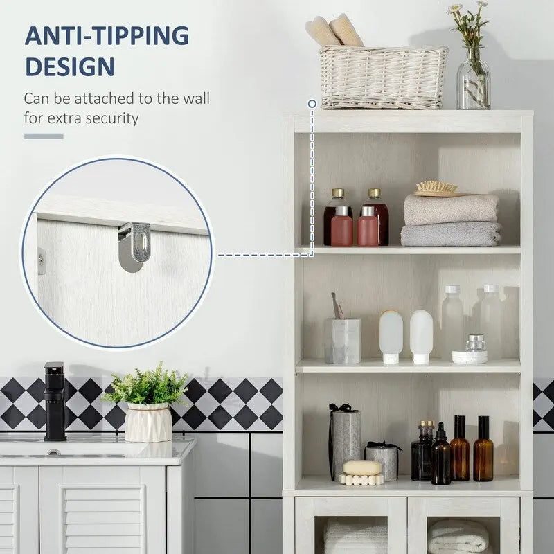 Meuble de rangement haut et étroit pour salle de bain, gris/blanc