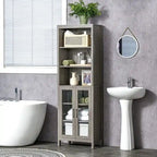 Meuble de rangement haut et étroit pour salle de bain, gris/blanc